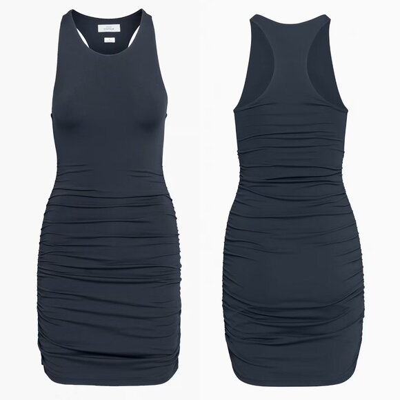 NEW Aritzia Babaton Contour Ruched Racer Sleeveless Mini Dress M Navy Blue $88 - Picture 3 of 14